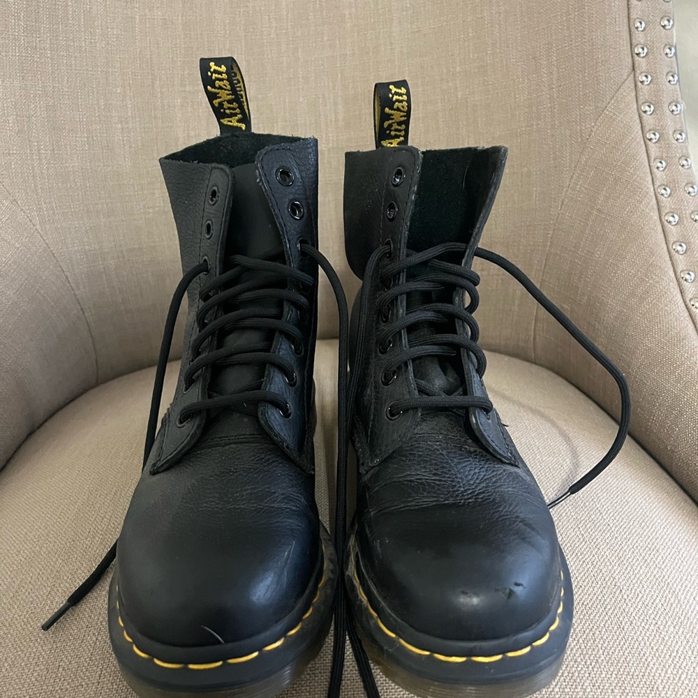 Dr. Martens Black Boots with Yellow Stitching